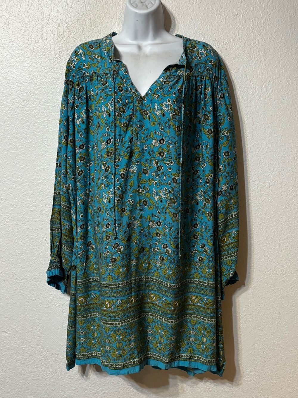 Natural Life Dara Boho Floral V-Neck Long Sleeve Mini Dress XL